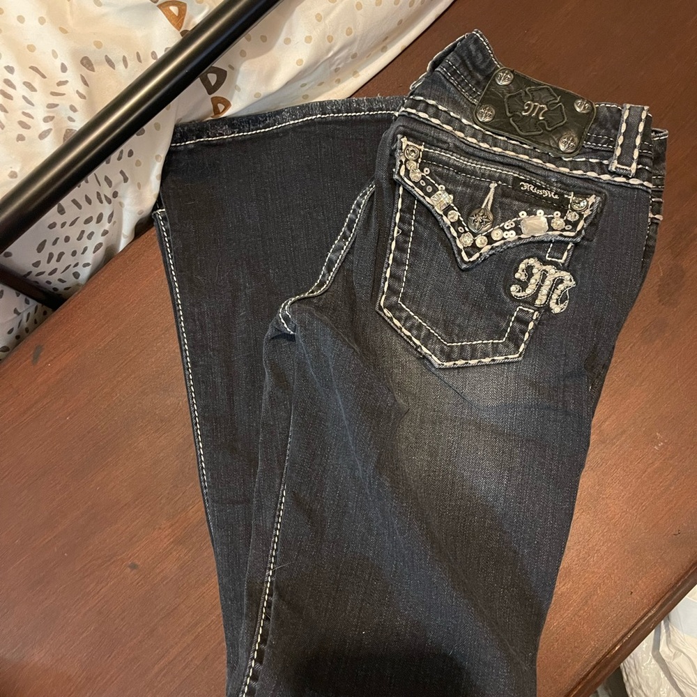 Very dark Miss Me’s with jewels worn once size 25 x 31 boot cut
